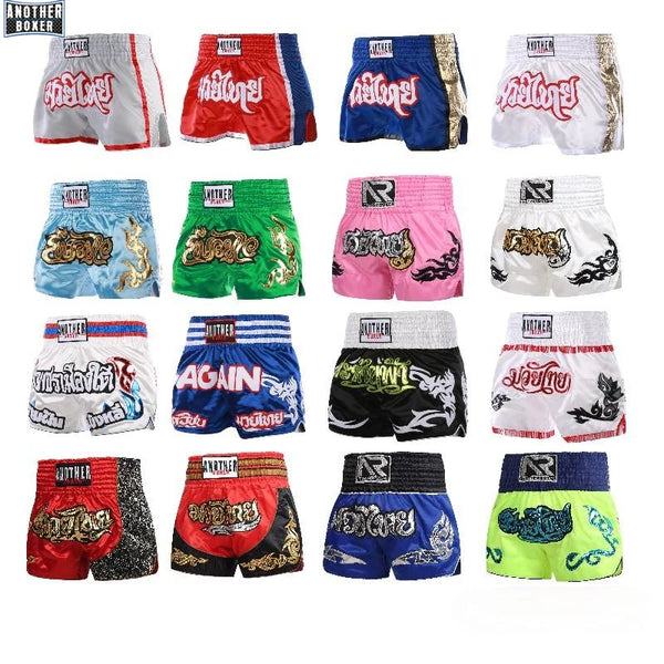Shorts de luta de boxe para homens e mulheres, patchwork cor corte fino mma muay thai shorts homem, roupas de kickboxing calções de artes marciais
