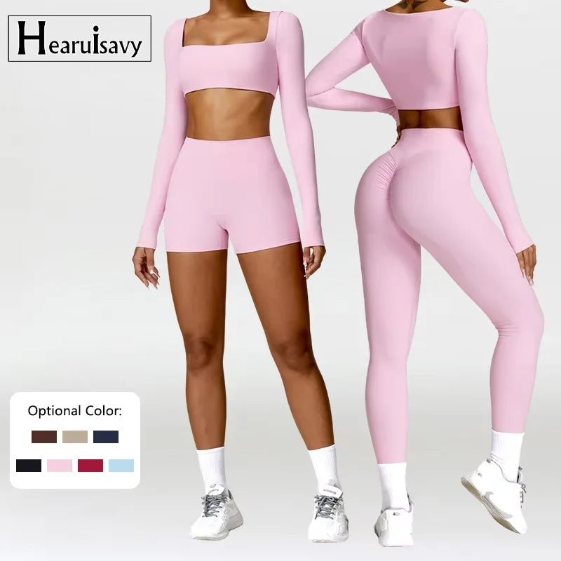 Conjunto de Yoga de Verão 2 Peças para Mulheres, Roupas de Ginástica de Secagem Rápida, Camiseta de Manga Longa para Corrida e Treino