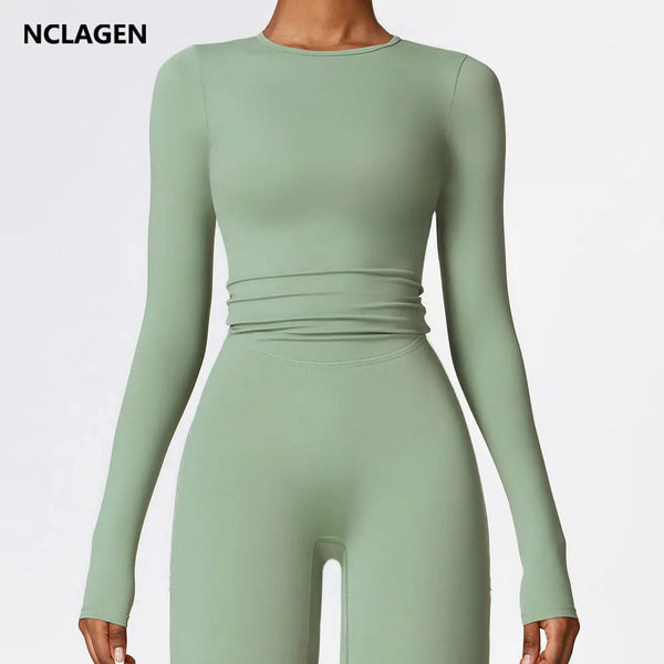Nclagen camisas de yoga para mulheres manga longa inverno fitness correndo roupas ginásio treino ajuste seco respirável alta elástica esportes topo
