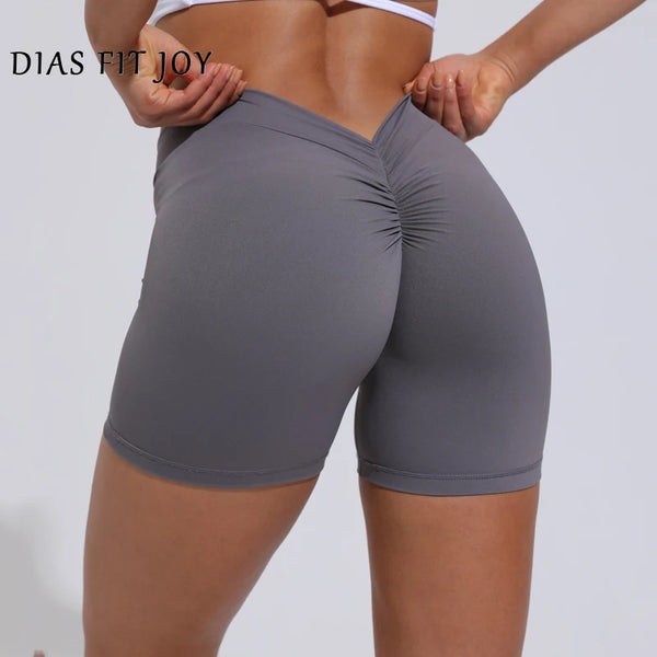 Shorts V-Back DIAS FIT JOY de Cintura Alta para Yoga, Shorts de Nylon Justos para Mulheres, Calças de Treinamento e Fitness