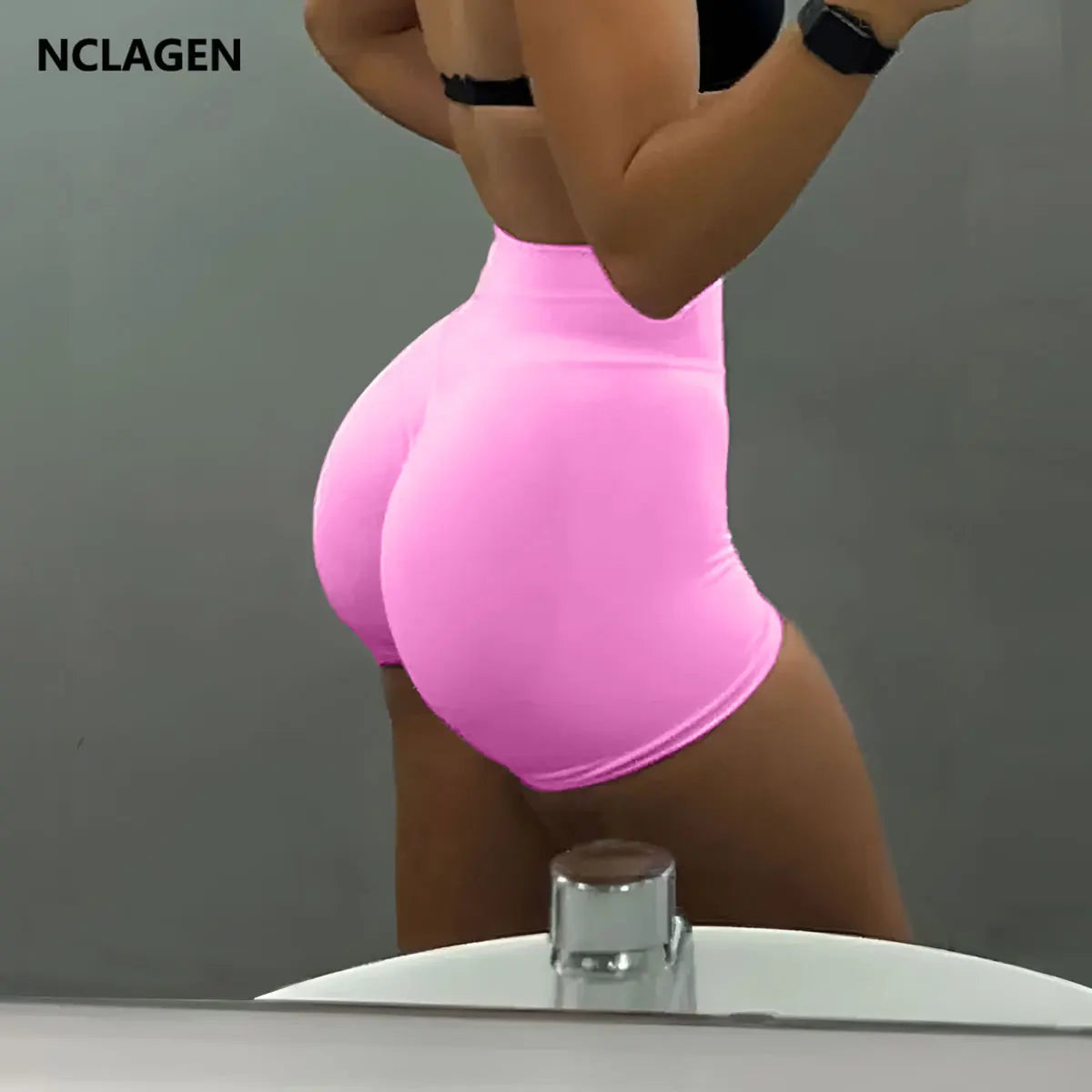 Shorts Sem Costura NCLAGEN 4.5' para Mulheres, Shorts de Ginástica com Efeito Empina Bumbum, Leggings Sem Costura para Treino, Corrida e Yoga