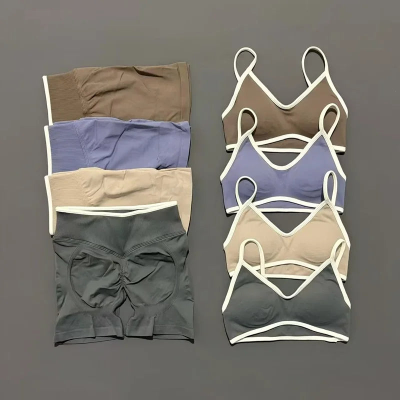 Conjunto de 2 Peças Feminino: Top de Yoga Curto Ignite Sculpt Scrunch e Calças Esportivas Elásticas para Fitness, Ciclismo e Corrida