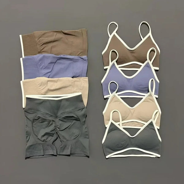 Conjunto de 2 Peças Feminino: Top de Yoga Curto Ignite Sculpt Scrunch e Calças Esportivas Elásticas para Fitness, Ciclismo e Corrida
