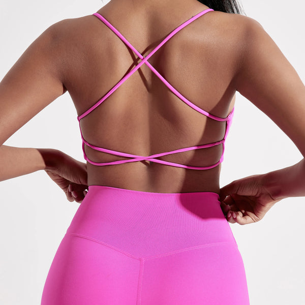 Cor sólida ginásio yoga roupa interior feminina alças traseiras cruzadas sutiã de fitness alta resistência apertado esporte superior abrangente com almofada no peito