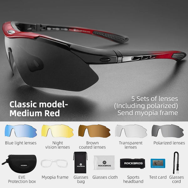 ROCKBROS Polarized Esportes Homens Óculos de Sol Óculos de Ciclismo de Estrada Mountain Bike Andar de Bicicleta Óculos de Proteção Óculos de Proteção 5 Lente