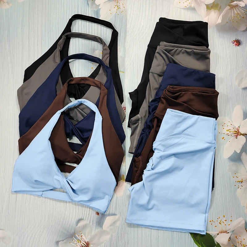 Conjunto esportivo de levantamento de bunda shorts ginásio roupas de exercício feminino terno de yoga para fitness curto e roupa interior treinamento treino treino