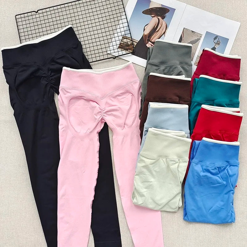 Calças de yoga de bunda de pêssego, calças de fitness de levantamento de bunda de cintura alta para mulheres, leggings apertadas de secagem rápida altamente elásticas para treino